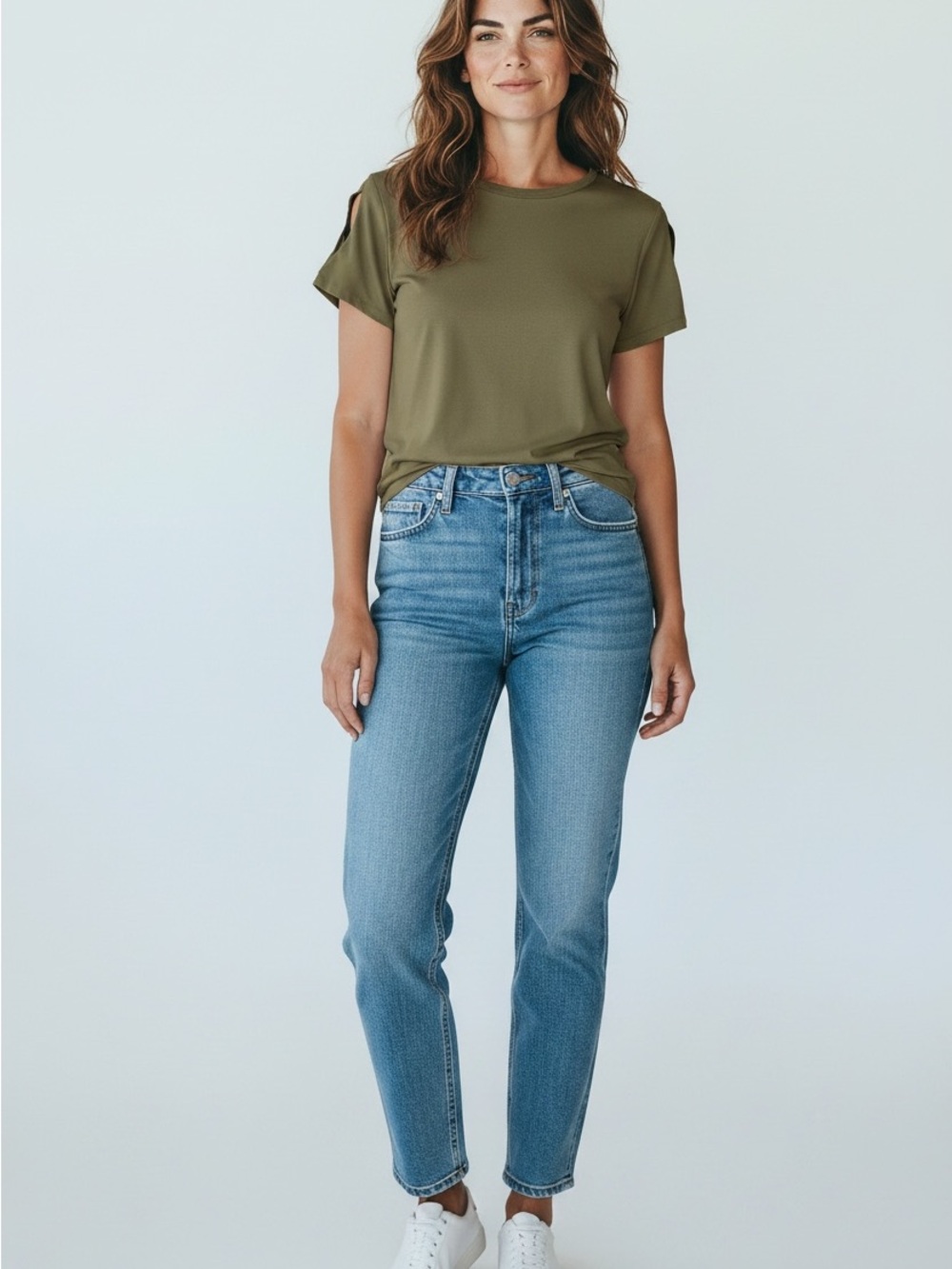 Massimo Dutti Olive Green Short Sleeve Tee